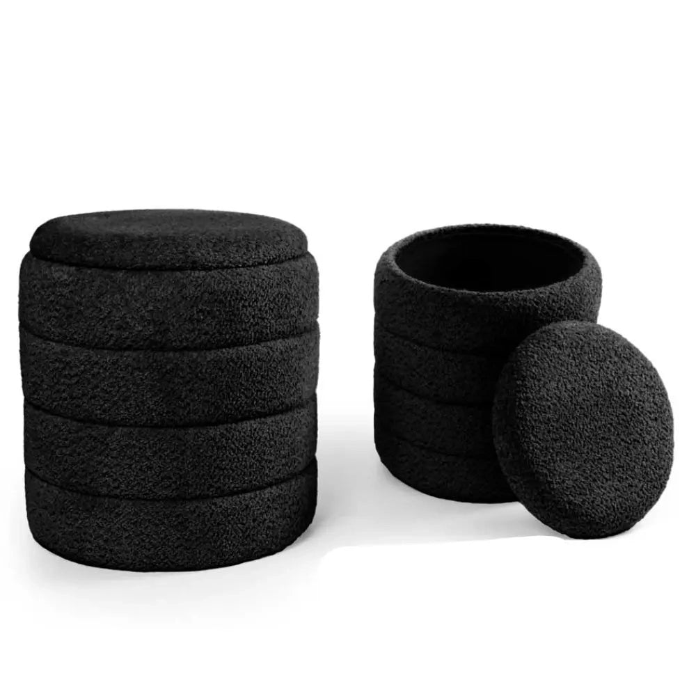 Set 2 pouf contenitore teddy nero cm Ø43x45h e Ø35x40h