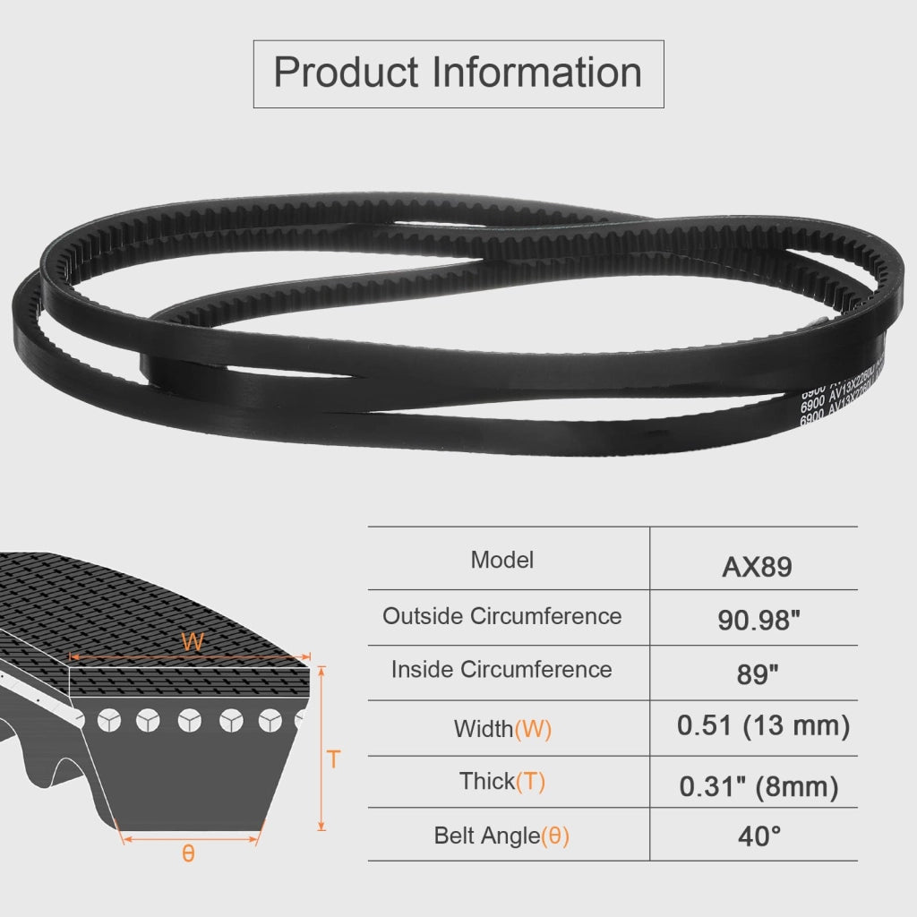 Cinghie a V in EPDM, modello AX89, confezione da 3 pezzi, dimensioni 230 cm x 13 mm, colore nero