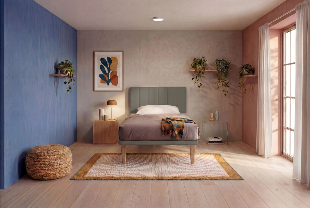 Letto 1 Piazza e Mezza con Rete Rivestita 120x200 cm Similpelle Cappuccino Tessis Testata Vertical