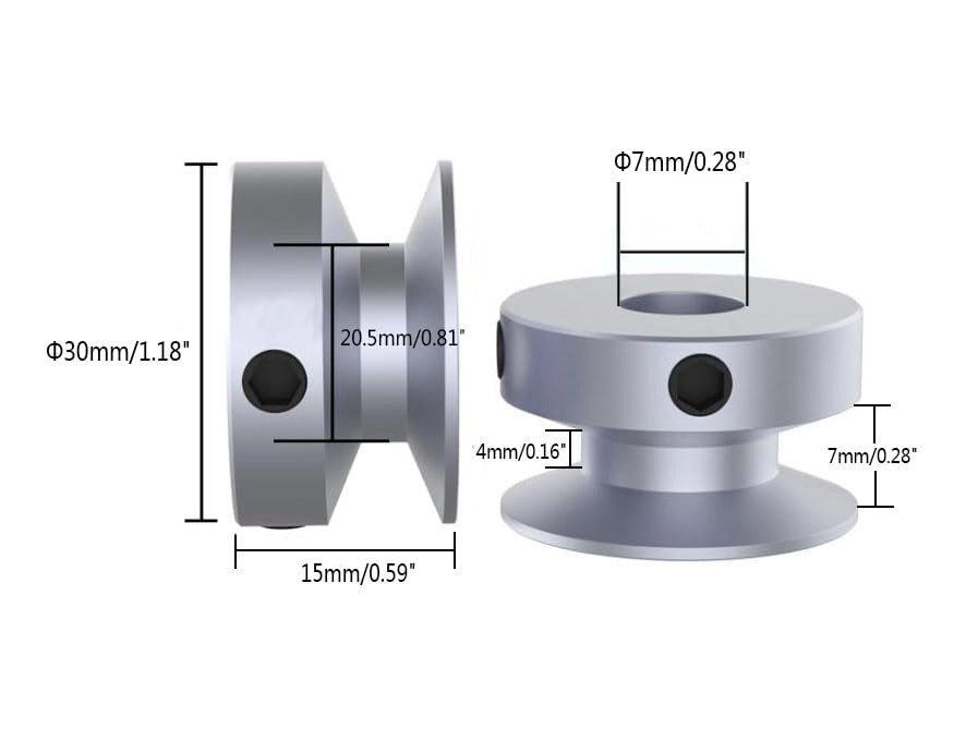 Puleggia da 30 mm, con foro di 7 mm, per cinghie a V di 6 mm