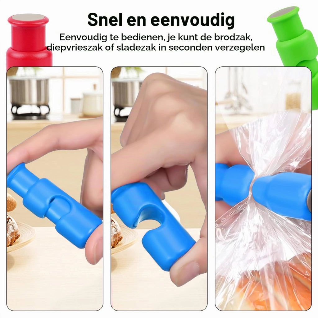 Set di 12 clip per chiudere sacchetti, in ABS/gomma, dimensioni 6x2,3x0,7 cm, colorate