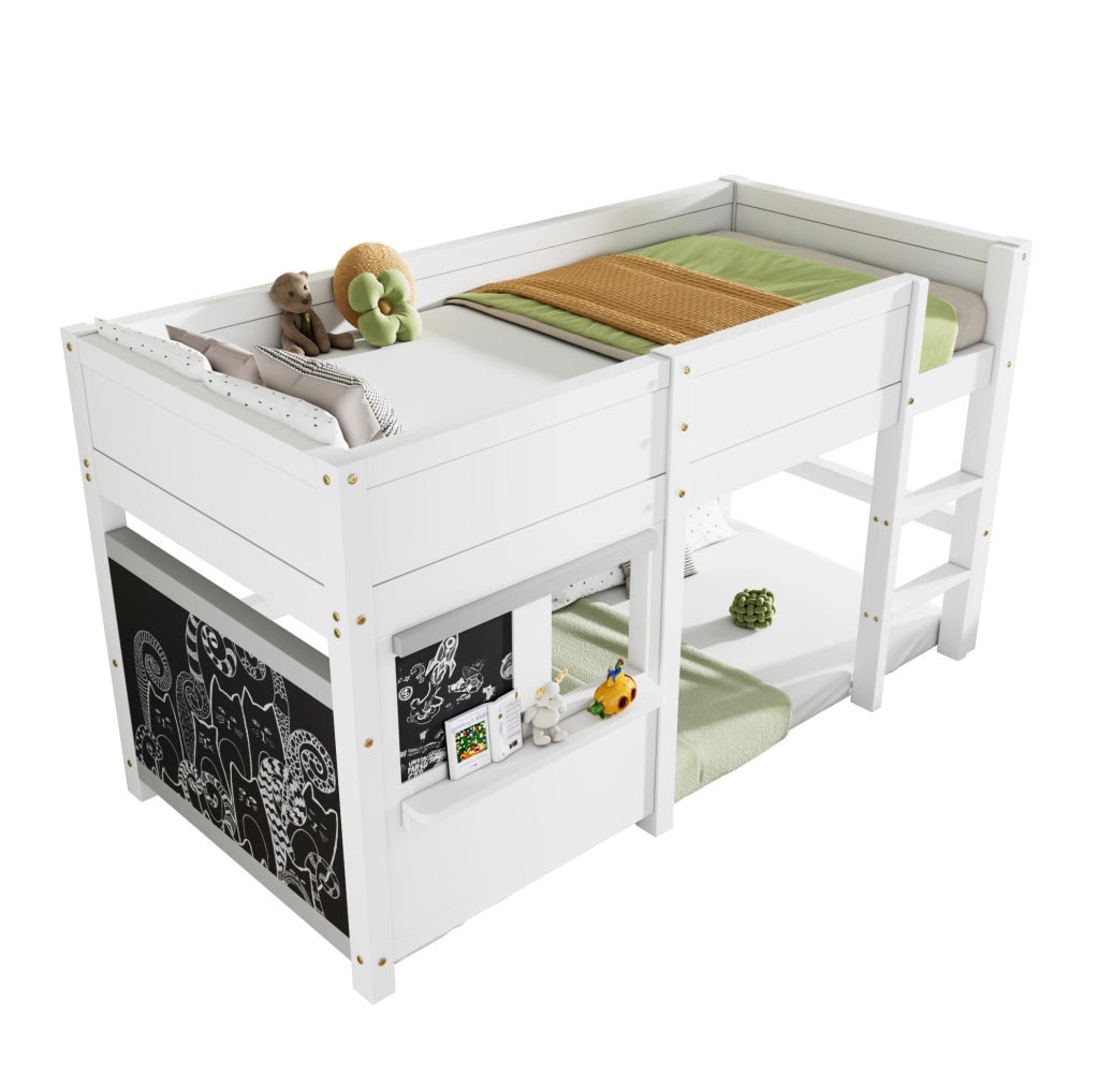 LETTO a castello a casetta per bambini 90x200 cm in pino bianco con lavagne