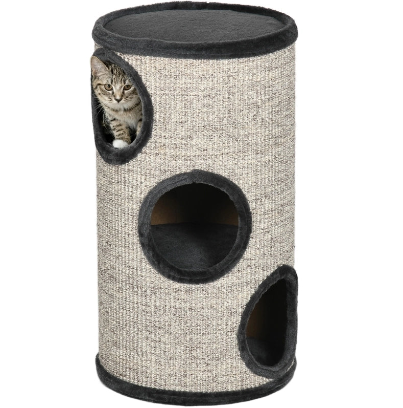 Torre tiragraffi per gatti 38 x 38 x 70 cm in sisal grigio chiaro, 3 livelli
