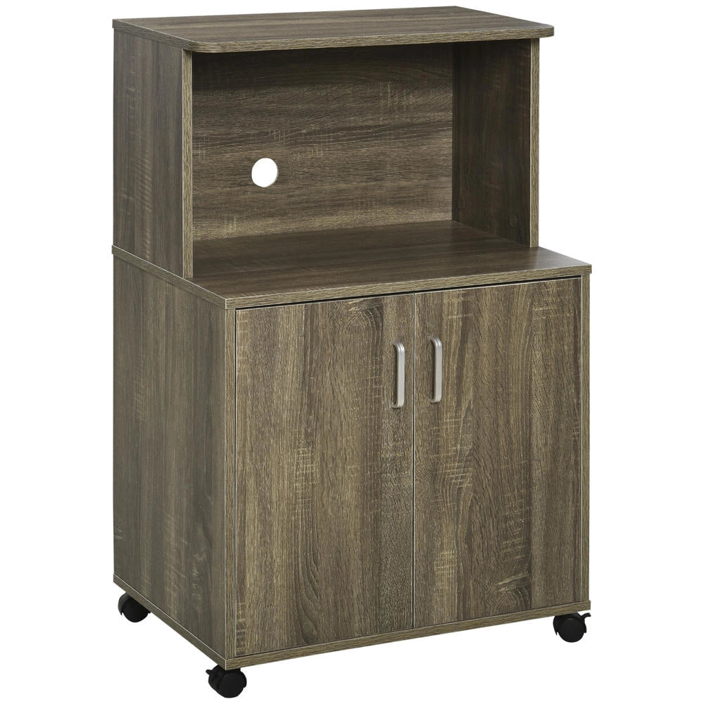 Mobile cucina multiuso salvaspazio con 4 ruote, armadietto e ripiano per microonde, grigio, pratico per casa, 60.4x40.3x97cm
