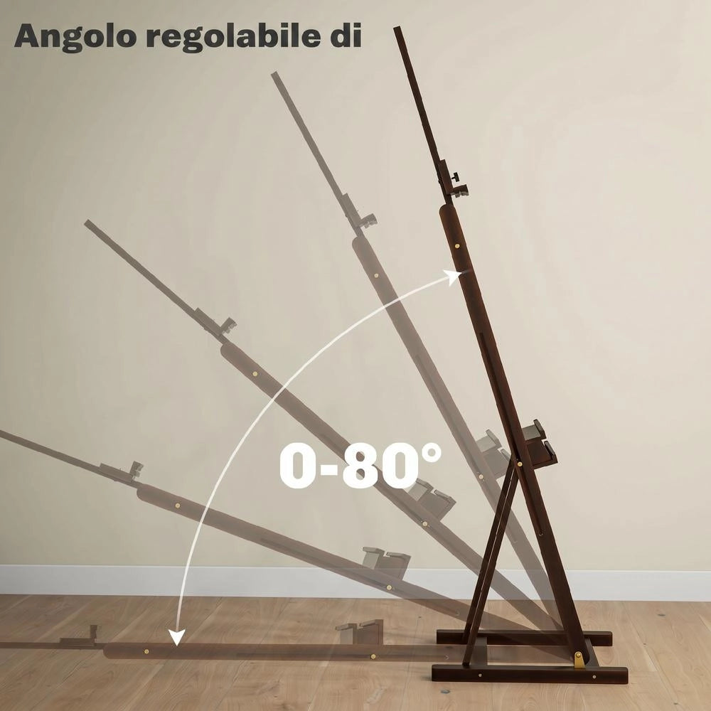 Cavalletto da Pittore Regolabile in Legno di Faggio con Vano Contenitore Robusto per Disegno Fai da Te 53x50.5x171-230cm