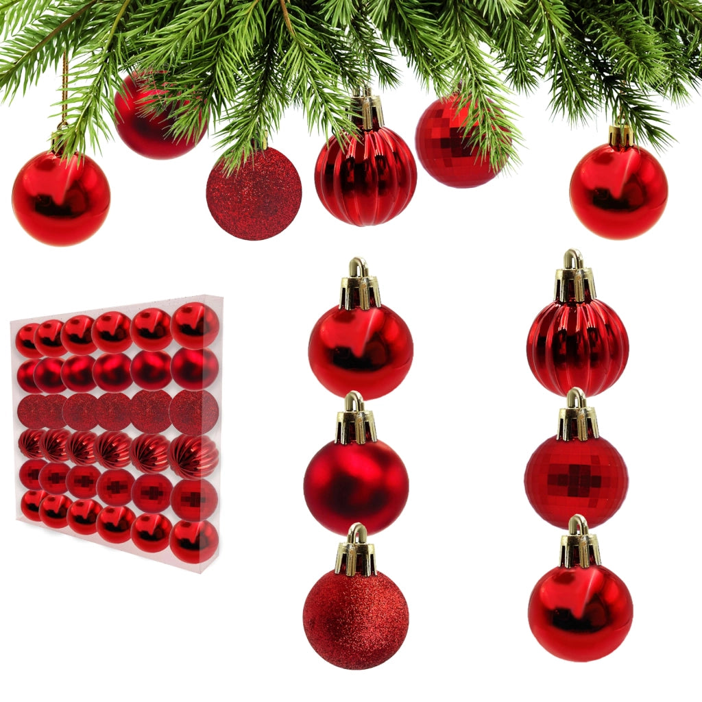 Set di 36 palline natalizie, infrangibili, diametro 30 mm, colore rosso