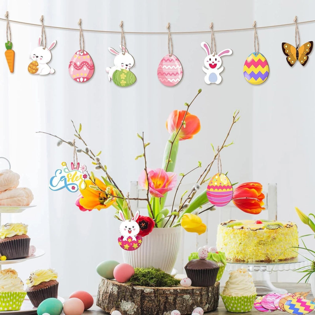 24 uova di legno per Pasqua, da appendere – decorazioni colorate per la primavera e Pasqua
