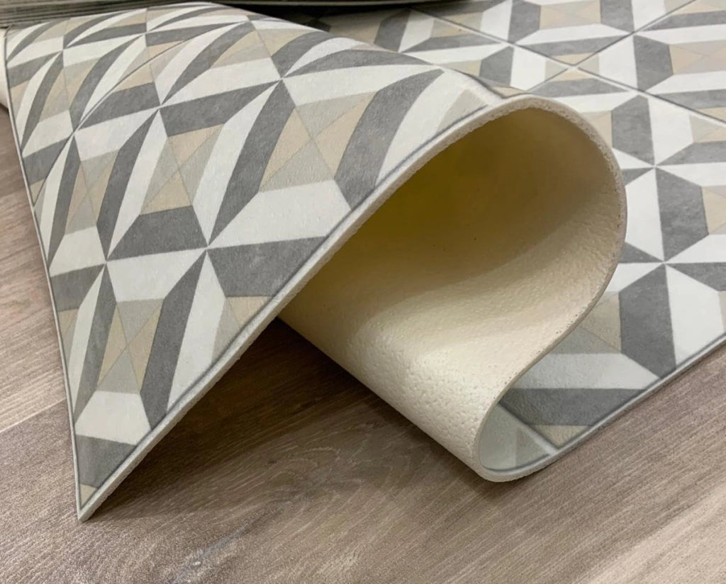 Tappeto in vinile, motivo a rombi, beige/grigio/bianco, 60x120 cm