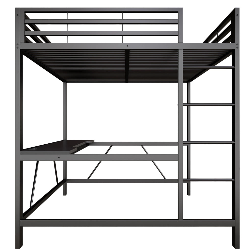 Letto a castello gaming 160x200 in metallo nero con scrivania, illuminazione LED e presa USB