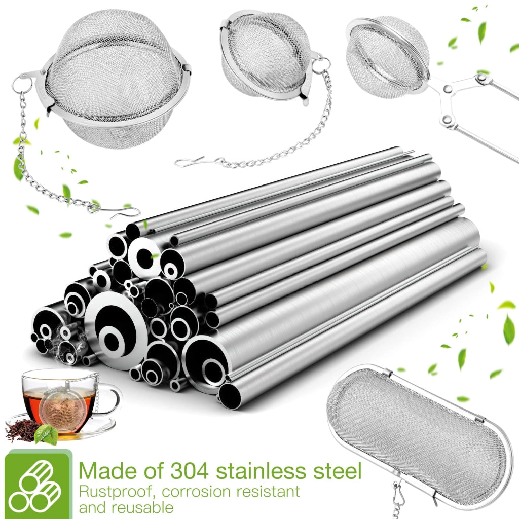Set di 4 infusori per tè in acciaio inossidabile, riutilizzabili, con catena