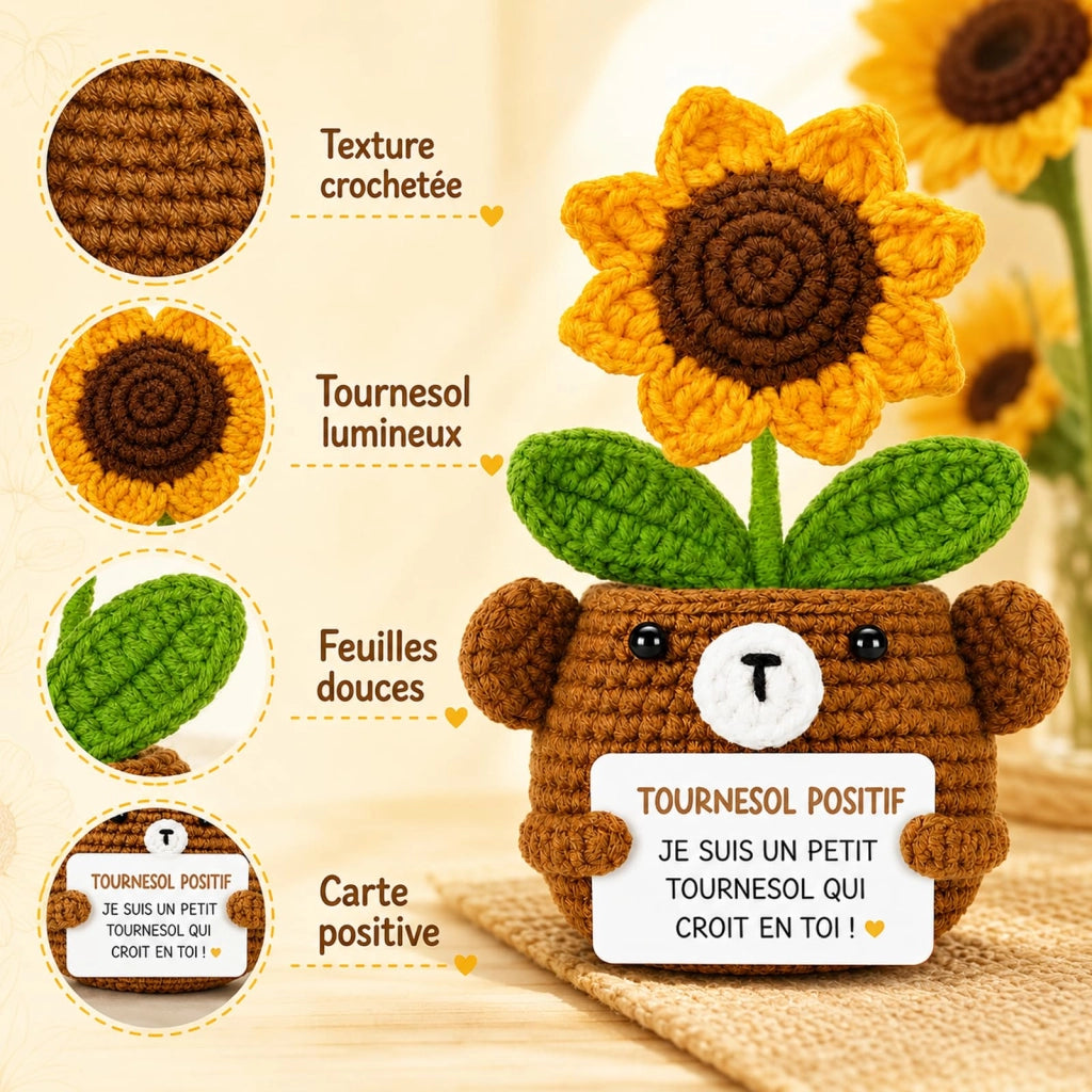 Girasole all'uncinetto con messaggio, decorazione, 15 cm