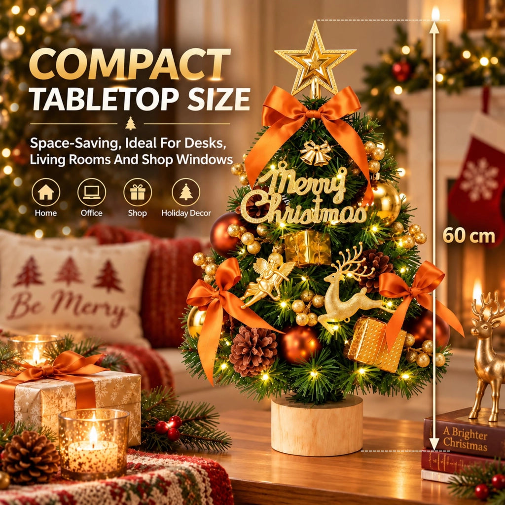 Albero di Natale artificiale da tavolo, altezza 60 cm, con illuminazione