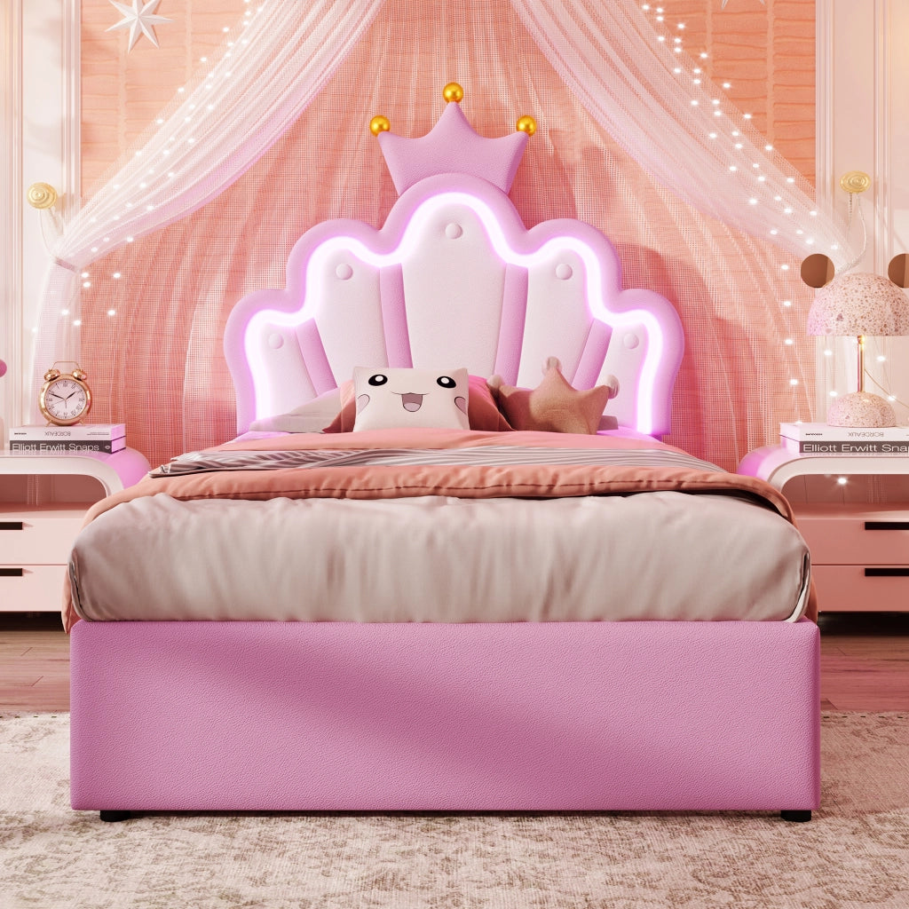 Letto per bambini 90 x 200 cm rosa a forma di corona
