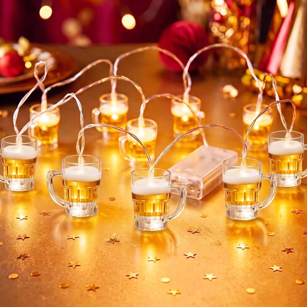 Catena luminosa a LED per bicchieri, lunghezza 1,5 metri, 10 LED, luce bianco caldo