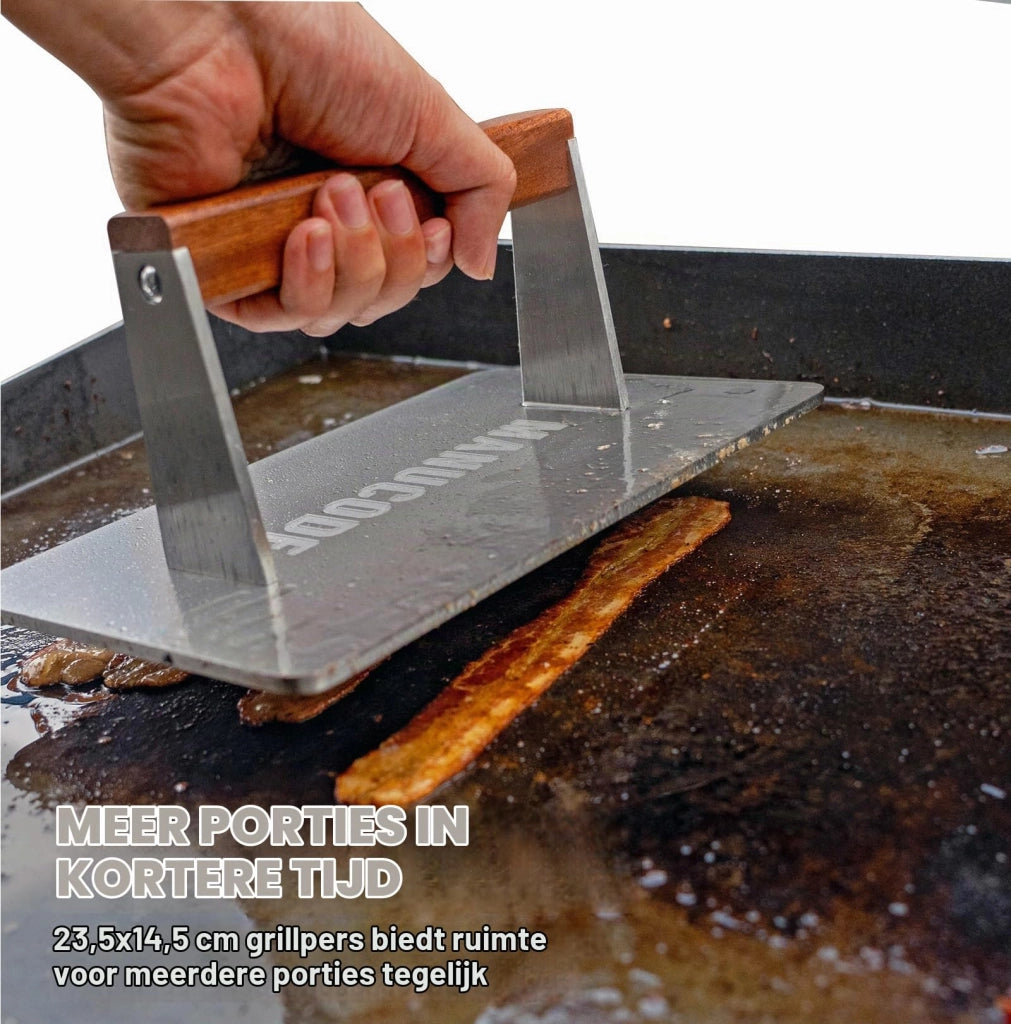 Griglia in acciaio inossidabile, dimensioni 23,5x14,5 cm, con manico in legno, peso 1,4 kg
