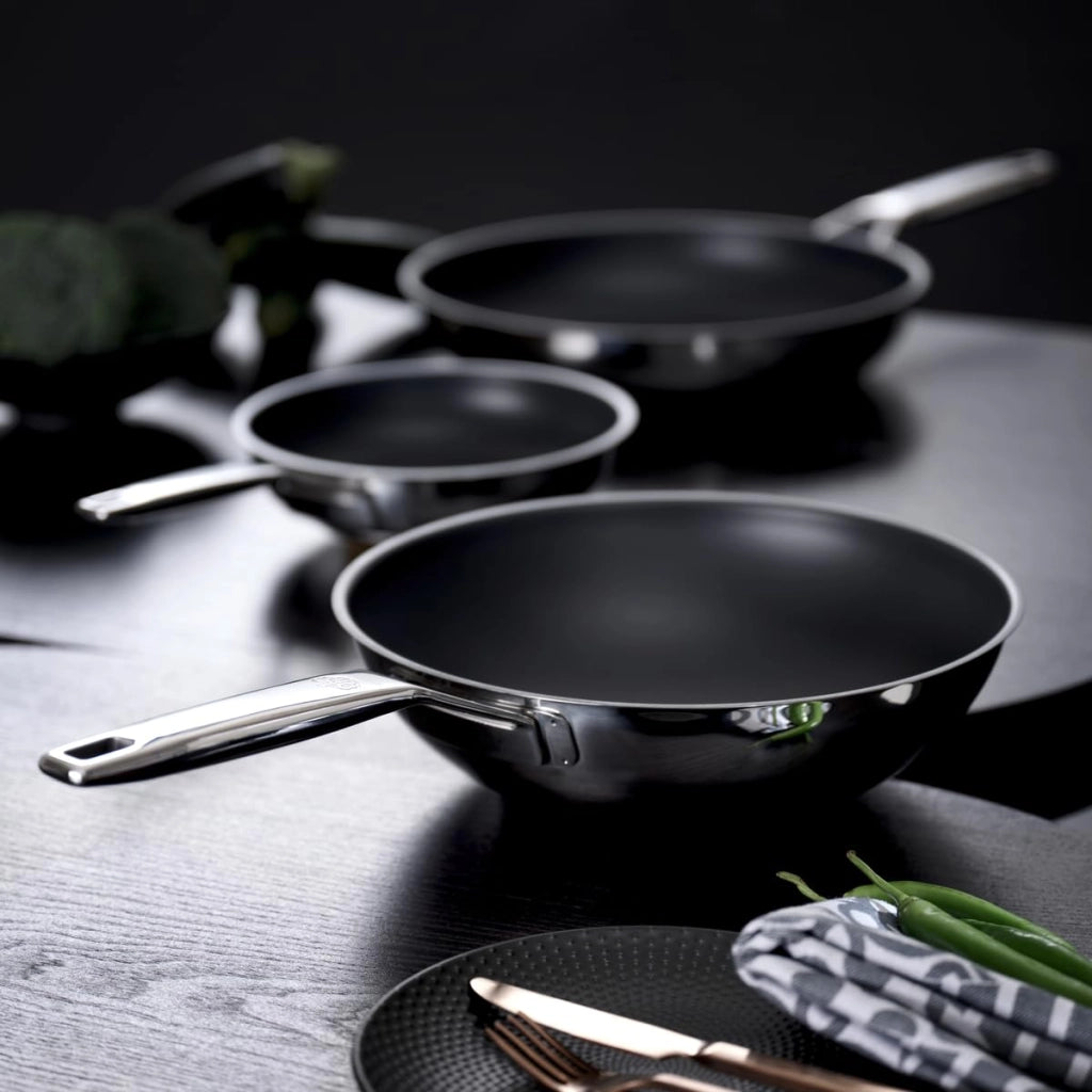 Wok da 28 cm, capacità 3,8 litri, in acciaio inossidabile, adatto per induzione, con rivestimento antiaderente