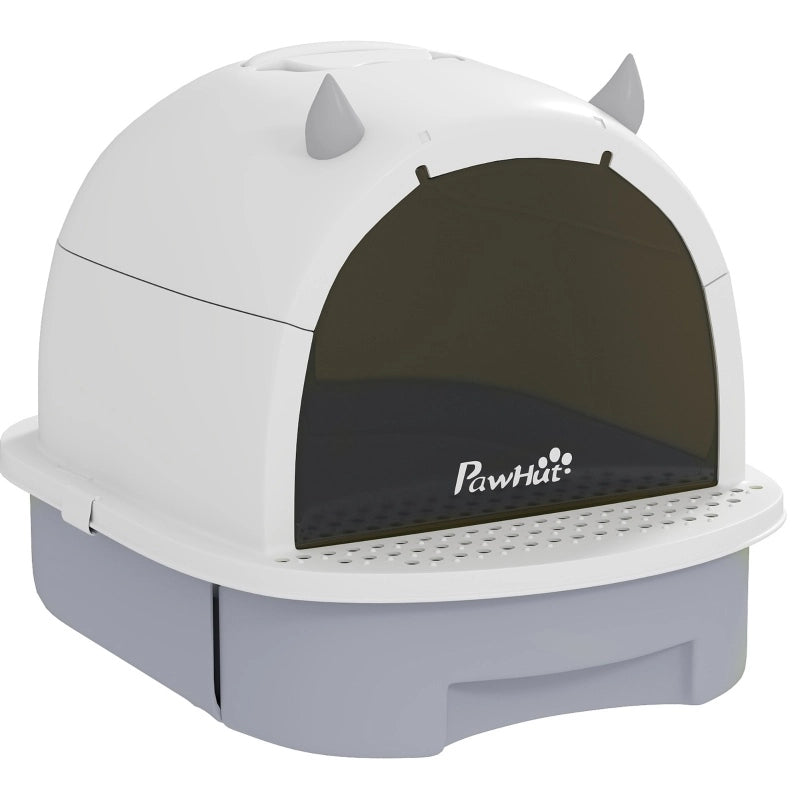 Lettiera chiusa per gatti con cassetto e paletta, grigia, 40,5 x 52 x 39 cm
