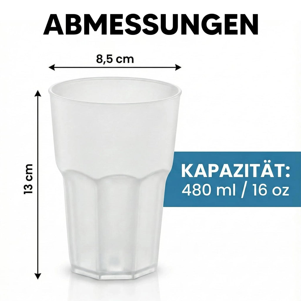 9 bicchieri in plastica infrangibile, capacità 480 ml, aspetto simile al vetro, bianco opaco, senza BPA