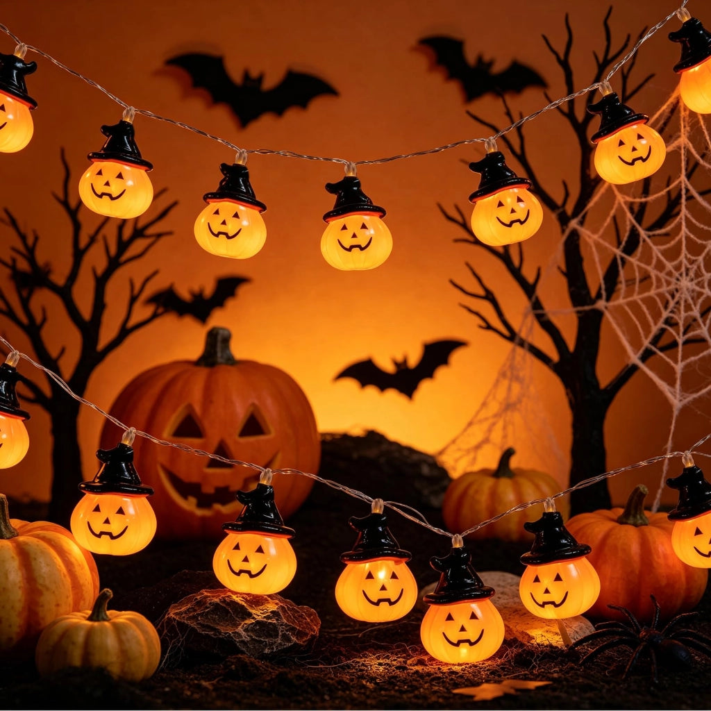 Catena luminosa a tema Halloween, lunghezza 2,3 metri, 20 LED, alimentazione a batteria, impermeabile