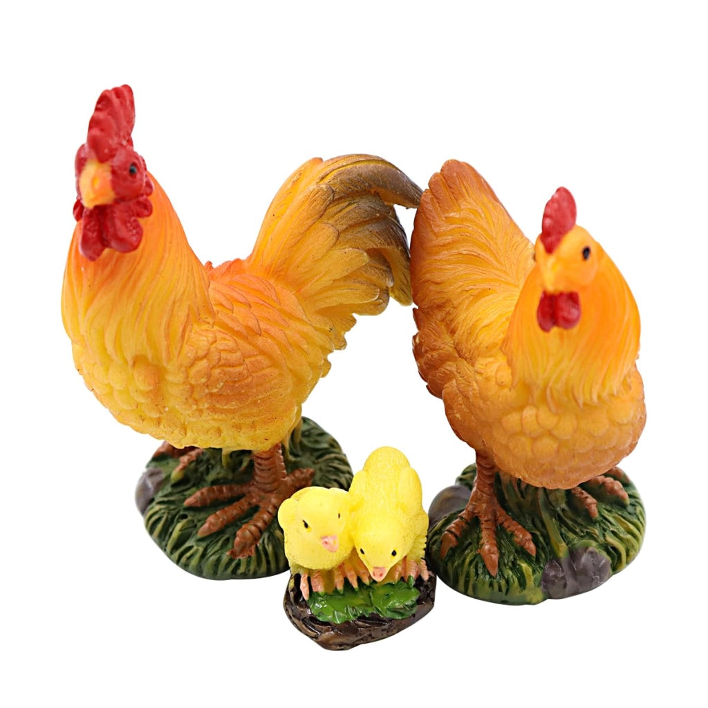 Set di ornamenti per galline in miniatura 3 pezzi gallo gallina pulcino micro paesaggio decorazioni in resina per decorazione micro paesaggio