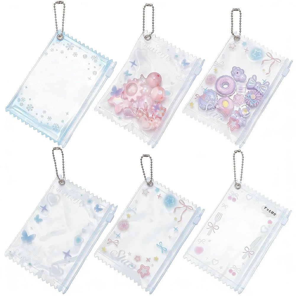 4 pezzi portafototessere trasparenti a stella con catenella a sfera, PVC, 11,4 x 7,6 cm