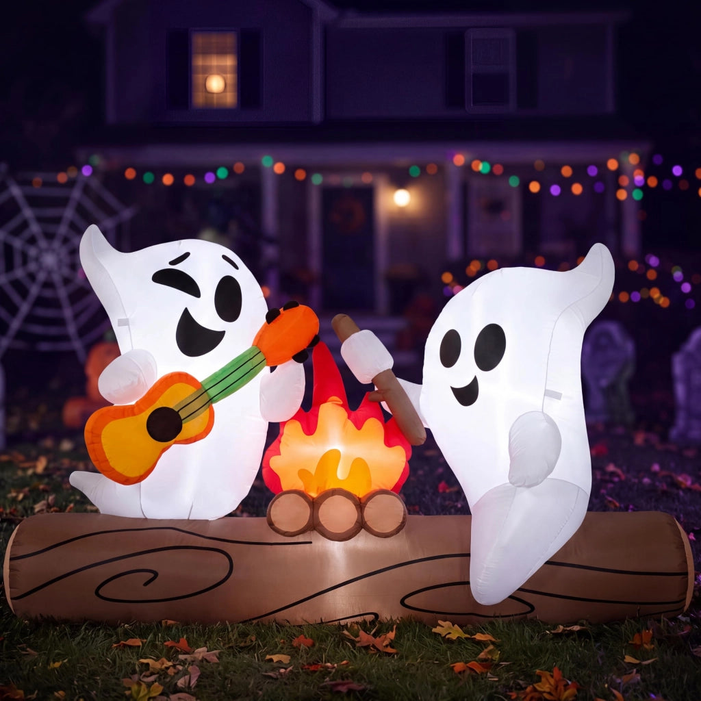 Spaventapasseri gonfiabile per Halloween, altezza 1,8 metri, con falò a LED