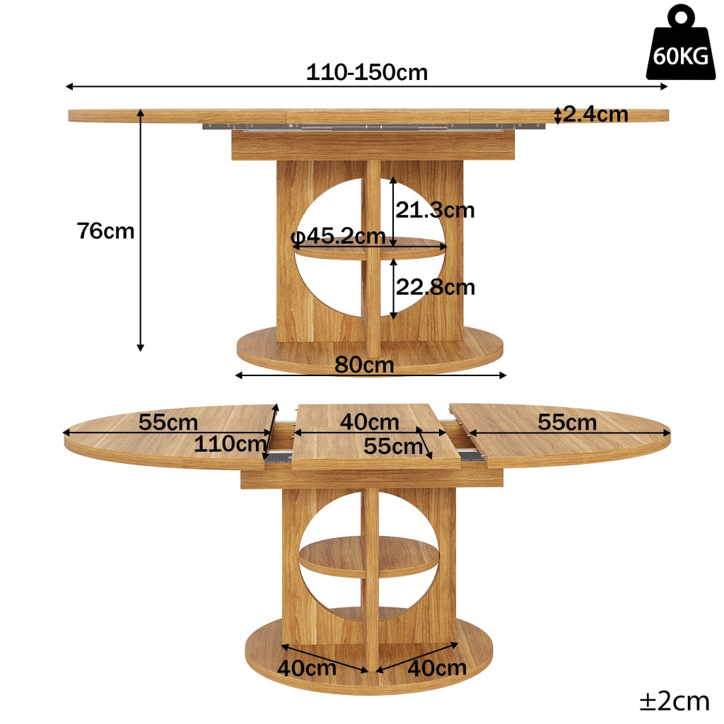 Tavolo da pranzo allungabile da 110 a 150 cm effetto legno