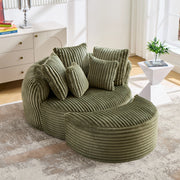 Poltrona relax con pouf e 5 cuscini, schienale e braccioli, in ciniglia verde smeraldo