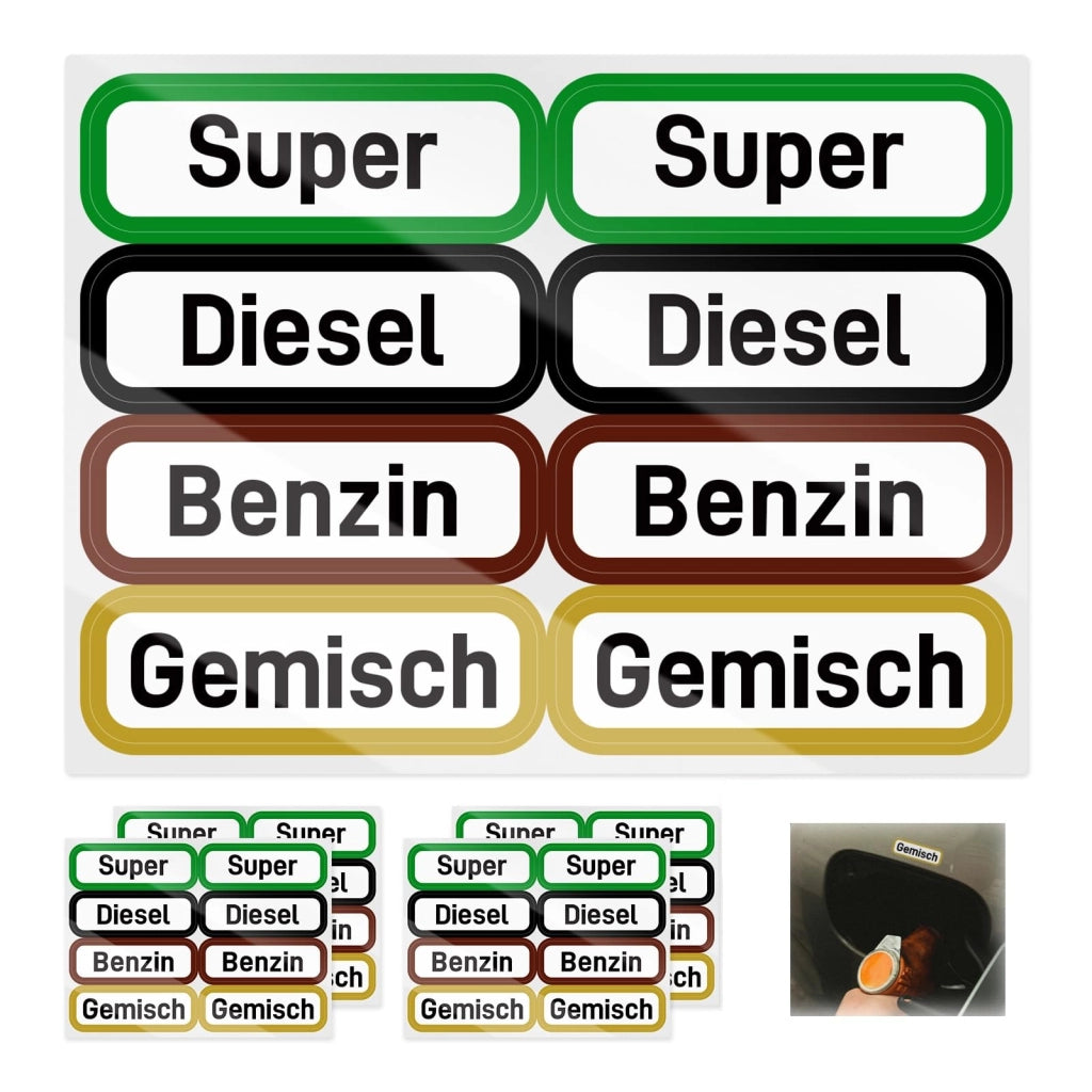 Adesivi per carburante, confezione da 40 pezzi: benzina, diesel, miscela