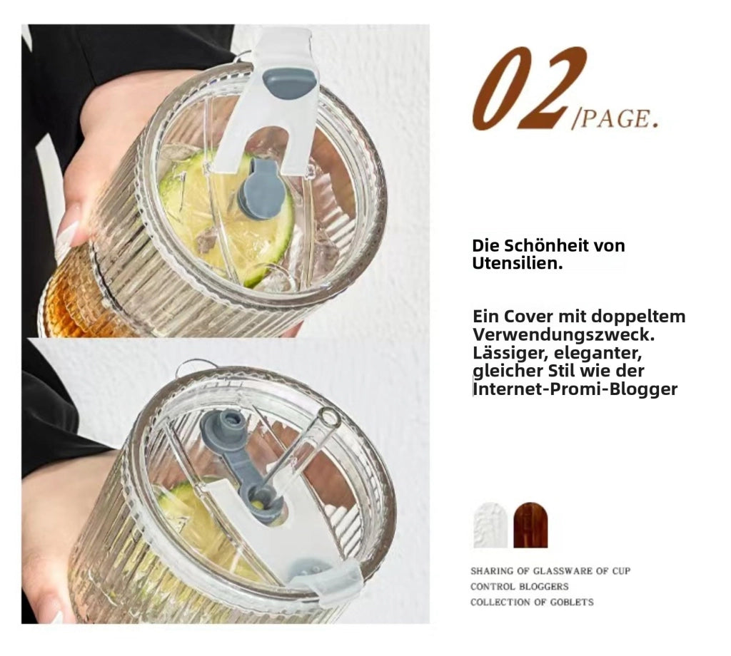 4 bicchieri con coperchio e cannucce, capacità 600 ml, con superficie strutturata, ideali per frappè e smoothie