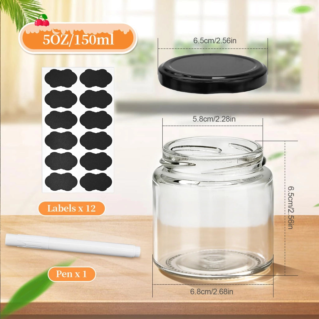 Set di 12 vasetti per marmellata, capacità 150 ml, ermetici, in vetro, senza BPA