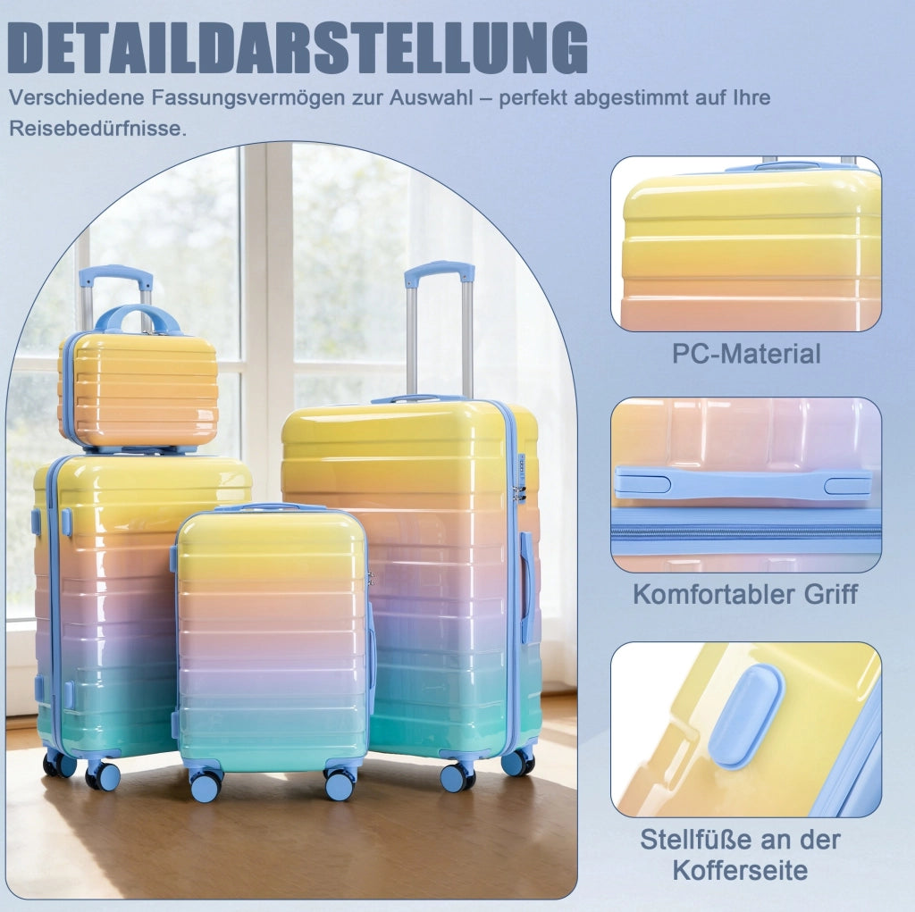VALIGIE rigide in PC giallo 50,8/60,96/71,12 cm con beauty case, set da 4 pezzi