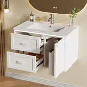Mobile bagno sospeso bianco 76x46x51 cm con lavabo in ceramica integrato e illuminazione LED a sensore radar