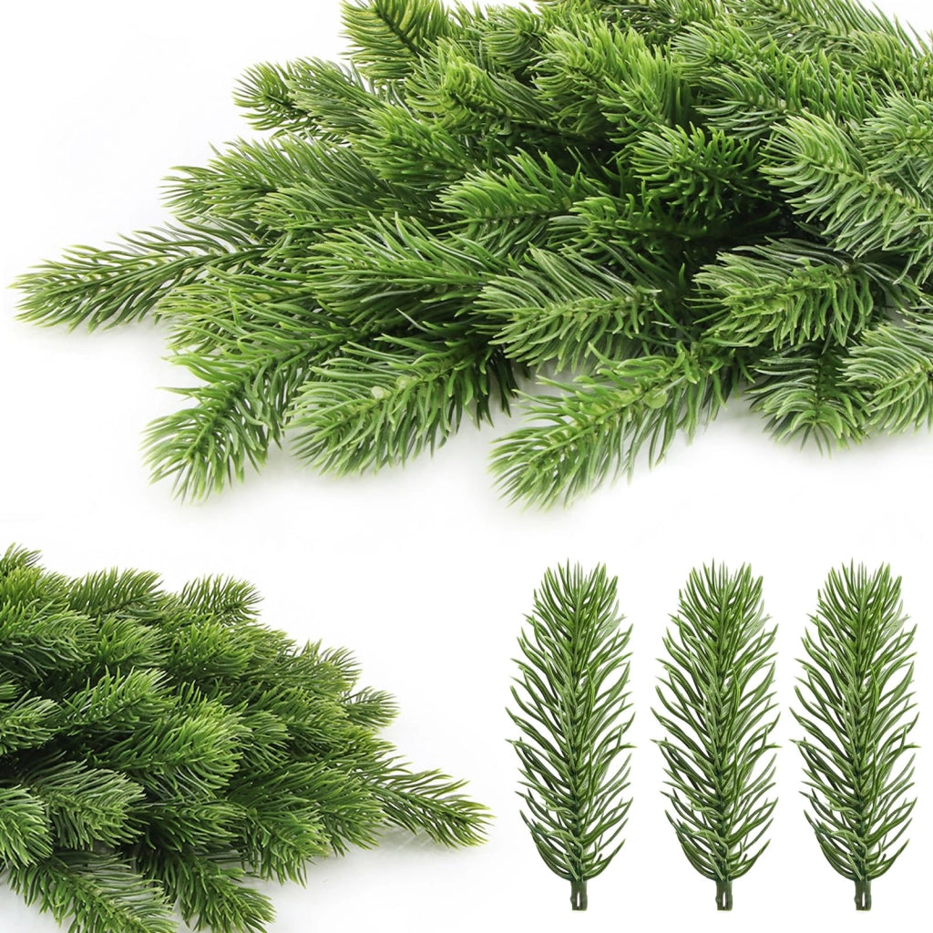 Rametti di abete artificiali, 60 pezzi decorativi per Natale, aghi di pino finti, decorazione natalizia (corti)