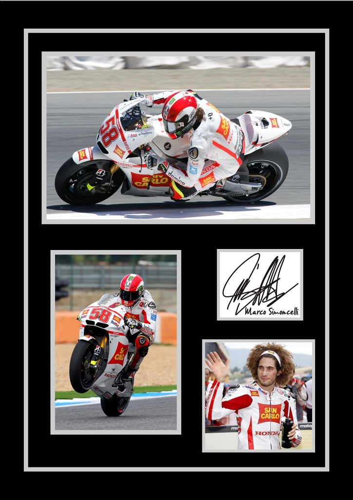 Fotografia autografata da Marco Simoncelli, formato 12x8 pollici (circa 30x20 cm), formato A4, finitura opaca