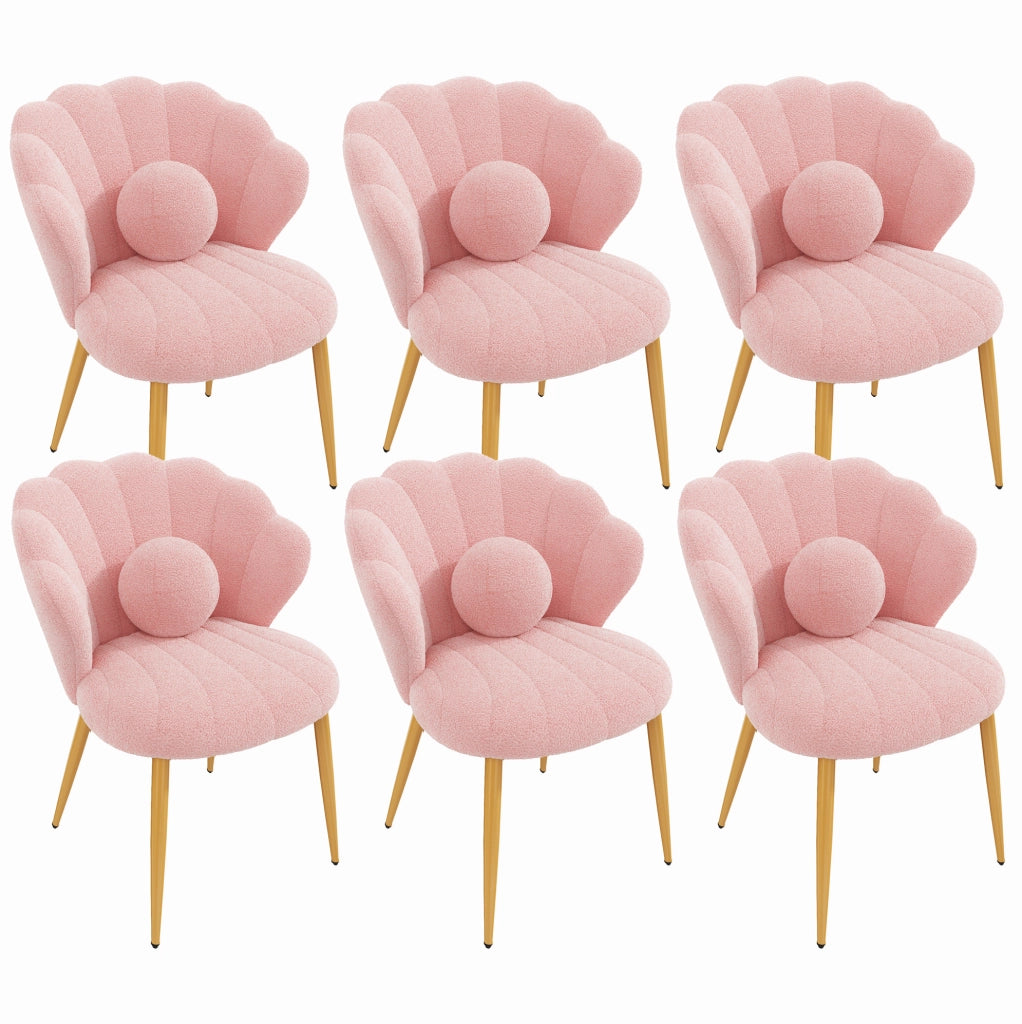 6 sedie da pranzo 60x62;5x83 cm in peluche rosa con cuscini