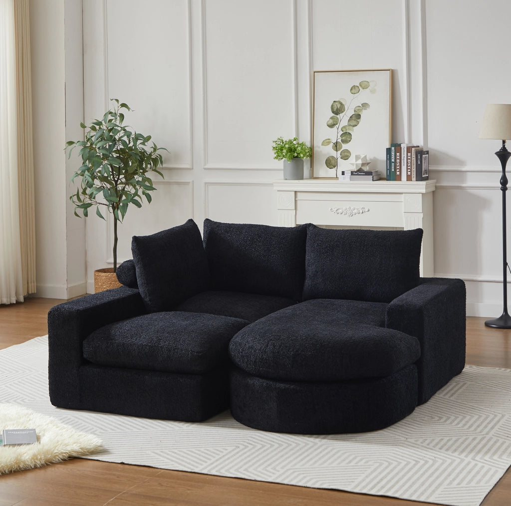 Divano modulare in ciniglia nero con chaise longue reversibile