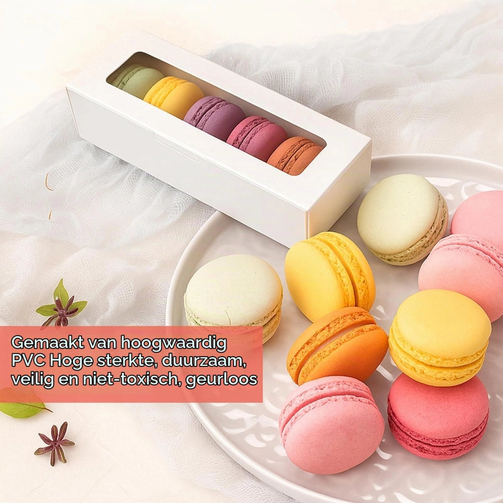 Scatola per macaron, 10 pezzi, trasparente, bianca, 20,5x7x5 cm, con finestra