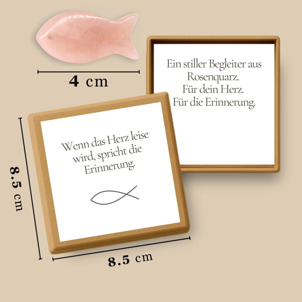 Scatola commemorativa con pesce in quarzo rosa – regalo di condoglianze