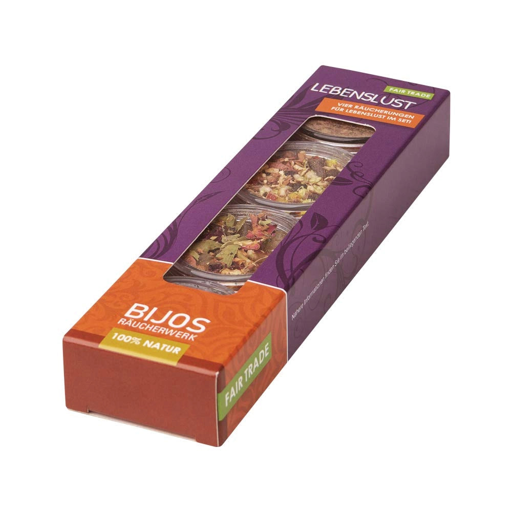Set di incensi "Lebenslust", 4 flaconi da 10 ml ciascuno, contenenti miscele di incensi