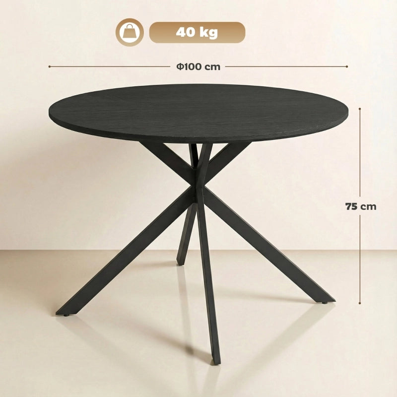 Tavolo da pranzo 4 posti con gambe in acciaio regolabili per cucina in legno nero diametro 100 cm