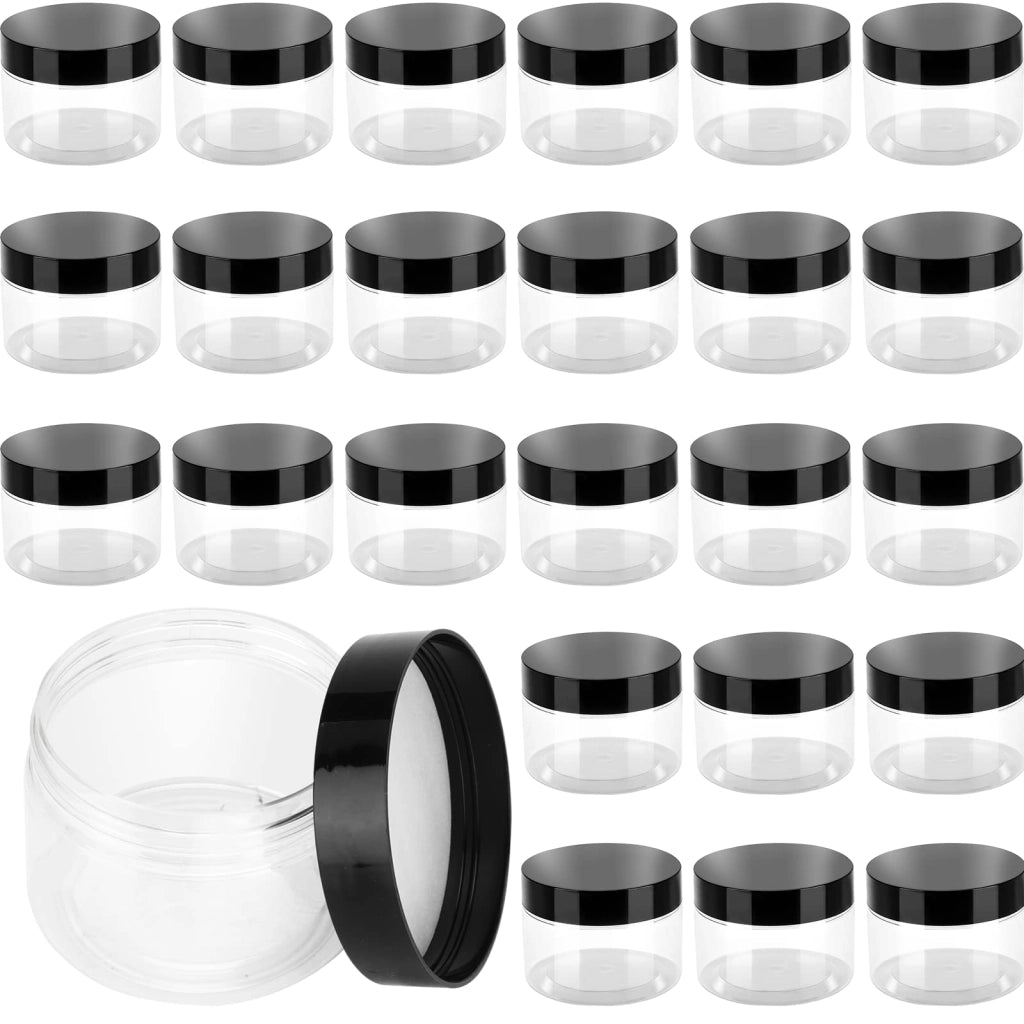 Set di contenitori per alimenti, 46 pezzi, capacità 120 ml, in plastica trasparente con coperchio nero