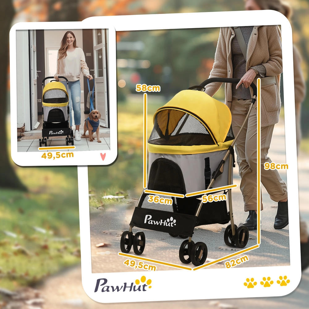Passeggino per Cani 2 in 1 Pieghevole con Borsa Trasportino Rimovibile e Cestino Trolley per Animali Domestici Giallo 82 cm x 49,5 cm x 98 cm