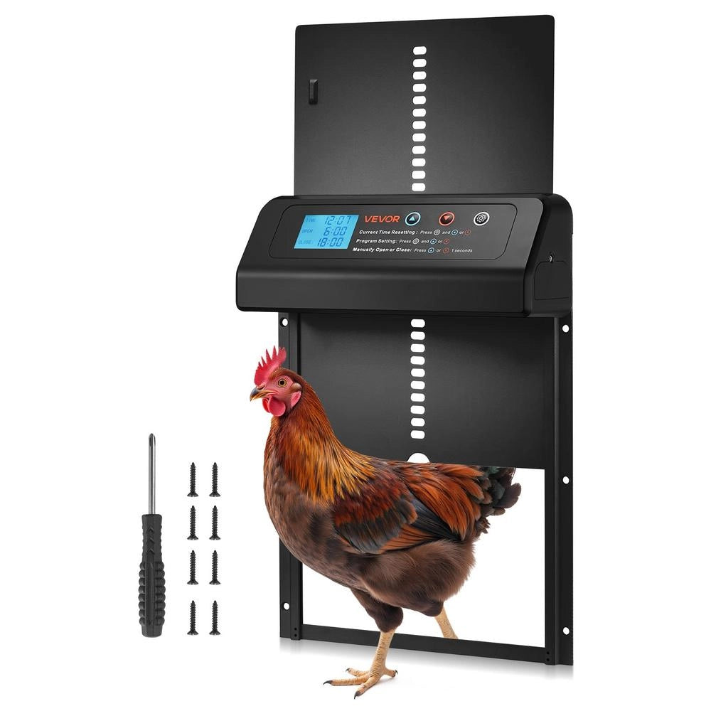 Apriporta Automatico per Pollaio M5 a Batteria con Timer, Porta Scorrevole in Alluminio e ABS Impermeabile per Giardino e Fattoria, Nero