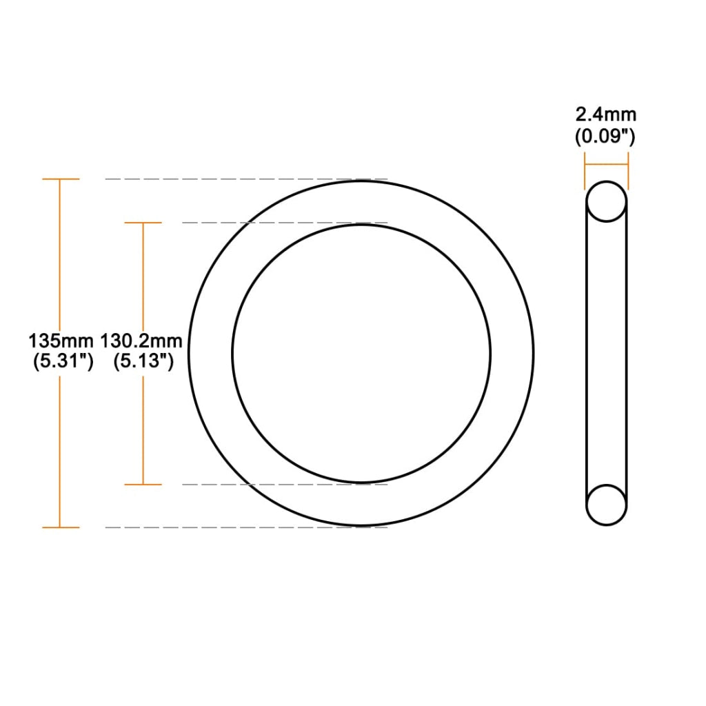 5 O-ring in gomma nitrilica, dimensioni 135x130,2x2,4 mm, colore nero