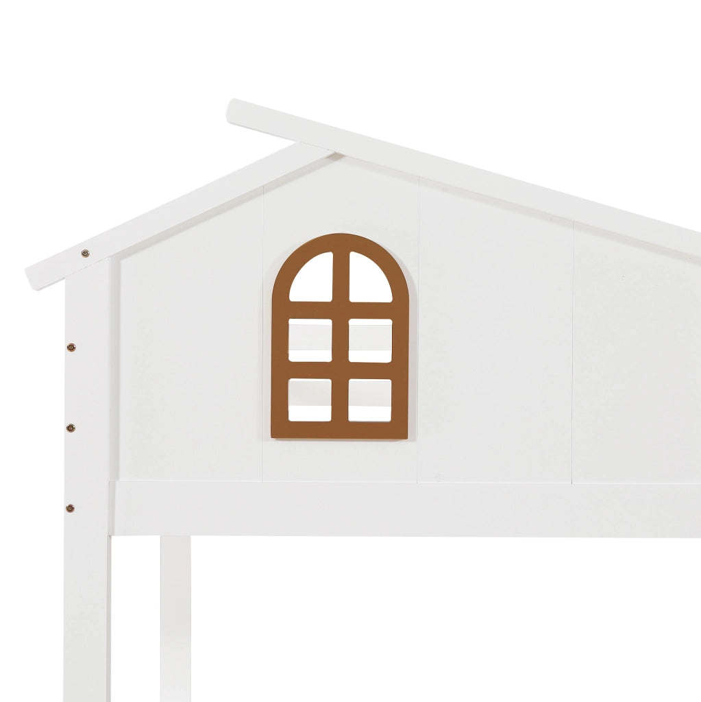 Letto contenitore per bambini 90x200+120x200 cm con scivolo, scala e rete a doghe in legno di pino bianco, senza materasso