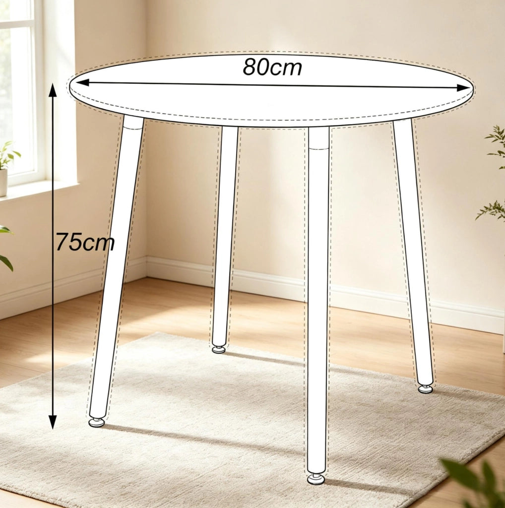 Set da pranzo moderno con tavolo rotondo 80x75 cm e 4 sedie in legno e plastica