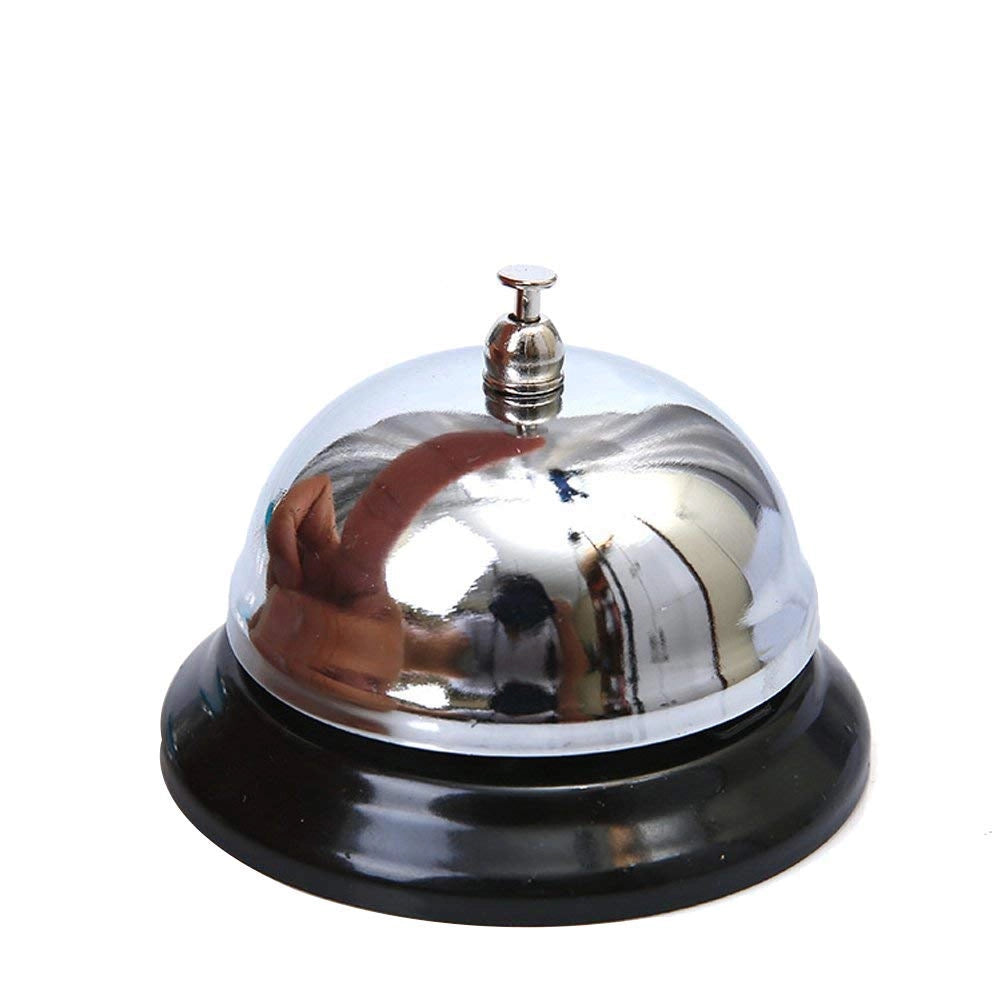 Campanello da tavolo in metallo, grigio, 8,5 x 8,5 x 6 cm, per hotel e ristoranti