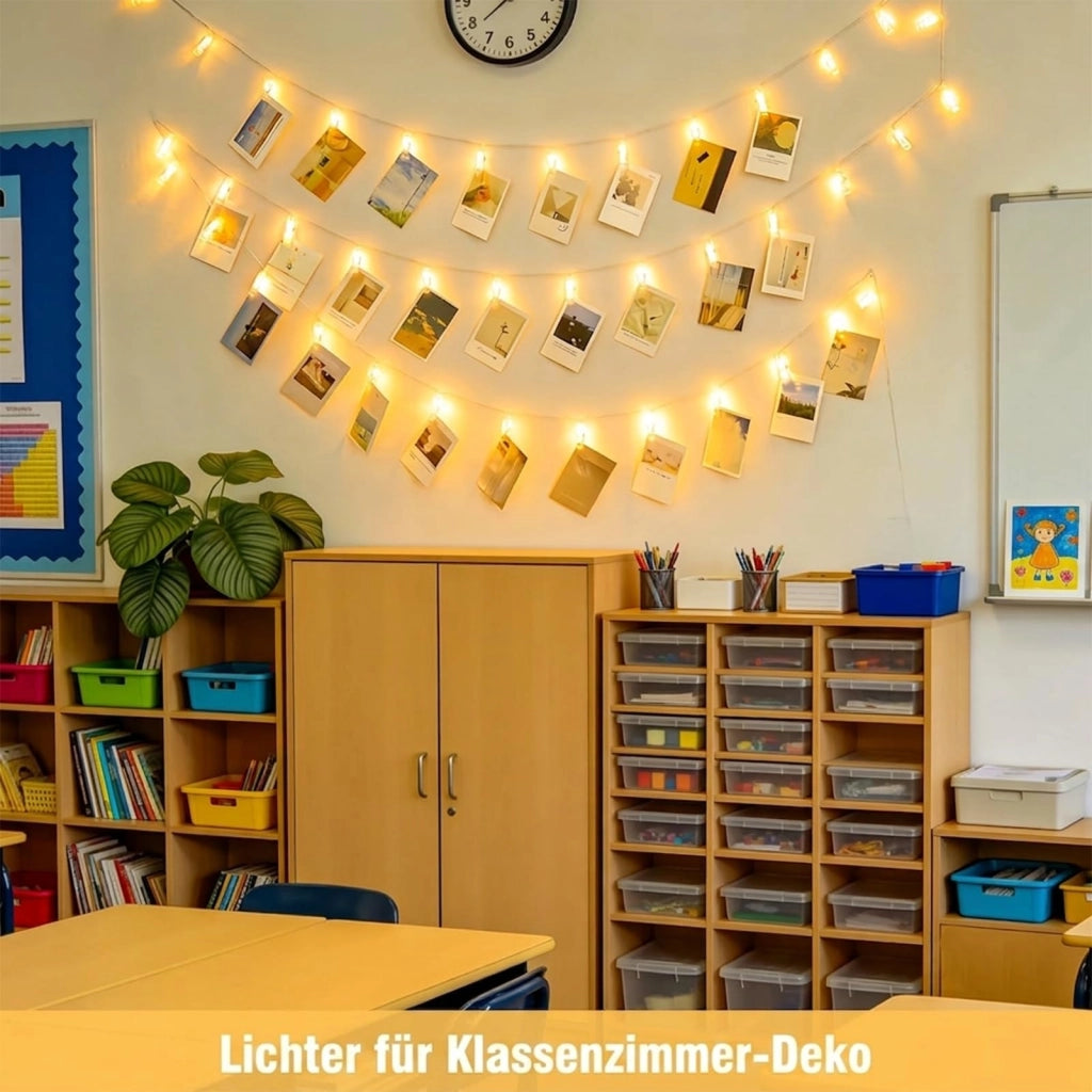 Catena luminosa a LED con clip per foto, lunghezza 3 metri, 20 LED bianco caldo, con timer