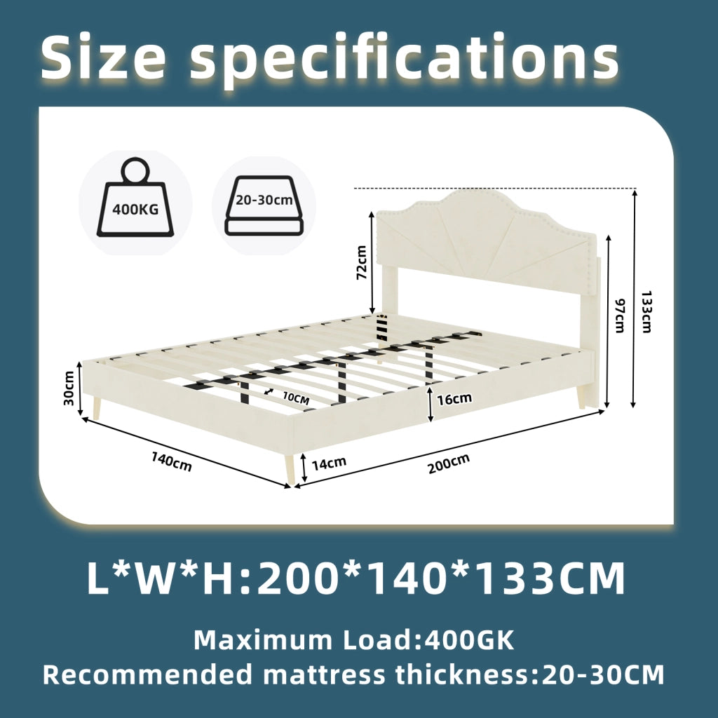 Letto imbottito beige 140 x 200 cm con materasso incluso